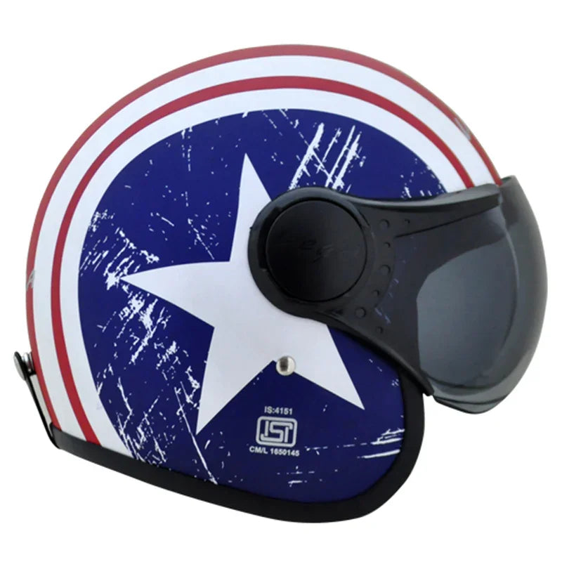 Vega JET Captain W/Visor Dull Red Metallic Blue Helmet - Biker.Store - www.biker.store