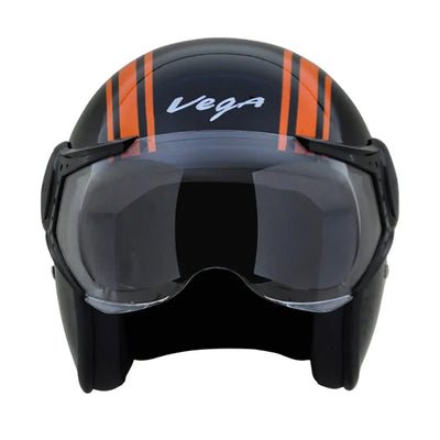 Vega Jet Old School W/Visor Black Orange Helmet - Biker.Store - www.biker.store