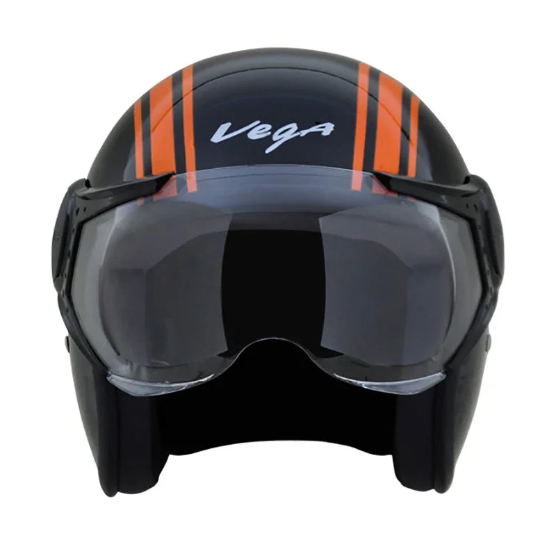 Vega Jet Old School W/Visor Black Orange Helmet - Biker.Store - www.biker.store
