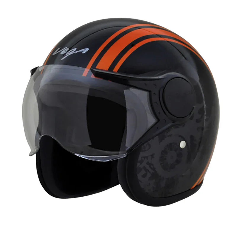 Vega Jet Old School W/Visor Black Orange Helmet - Biker.Store - www.biker.store