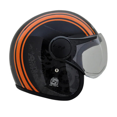 Vega Jet Old School W/Visor Black Orange Helmet - Biker.Store - www.biker.store