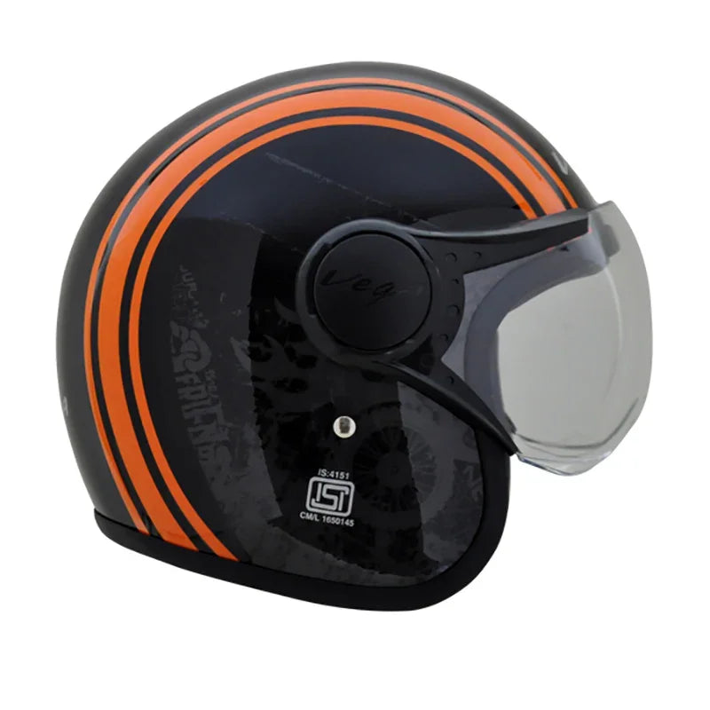 Vega Jet Old School W/Visor Black Orange Helmet - Biker.Store - www.biker.store