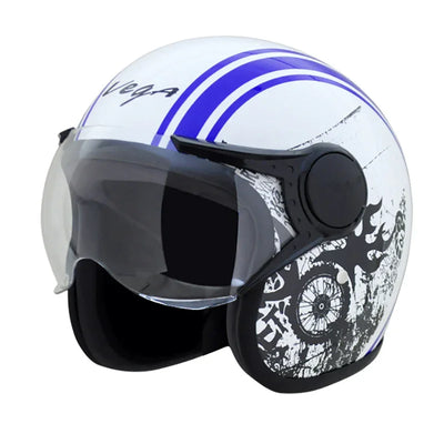 Vega Jet Old School W/Visor White Blue Helmet - Biker.Store - www.biker.store