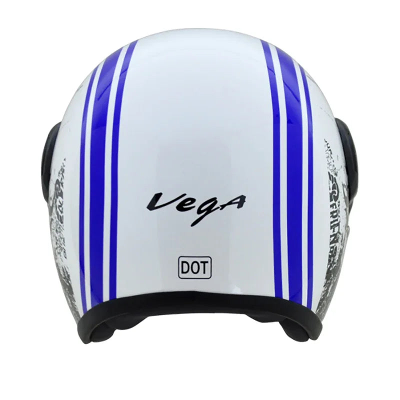 Vega Jet Old School W/Visor White Blue Helmet - Biker.Store - www.biker.store