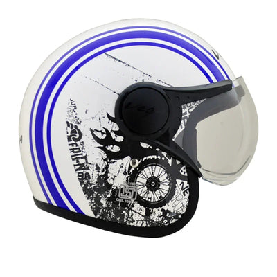Vega Jet Old School W/Visor White Blue Helmet - Biker.Store - www.biker.store