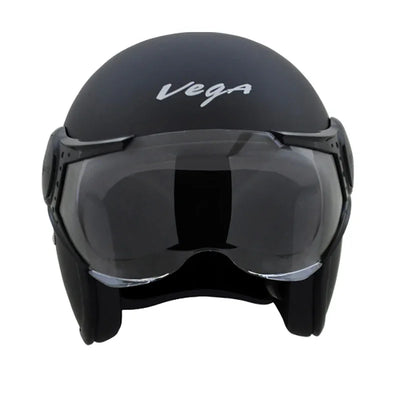 Vega Jet Star W/Visor Dull Black Silver Helmet - Biker.Store - www.biker.store