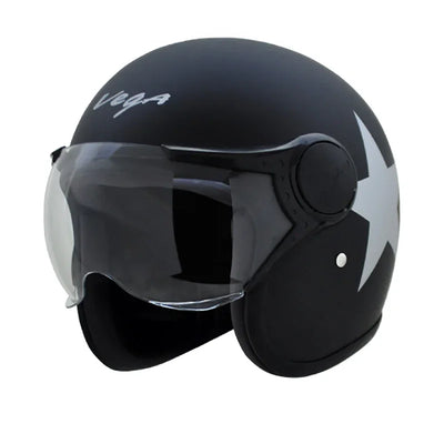 Vega Jet Star W/Visor Dull Black Silver Helmet - Biker.Store - www.biker.store