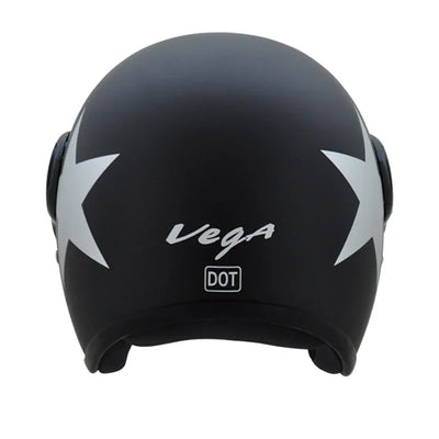Vega Jet Star W/Visor Dull Black Silver Helmet - Biker.Store - www.biker.store