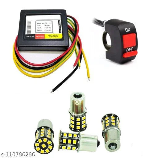 Moxi 16 Patterns Hazard Flasher/Blinker with Switch, 360° LED bulb Module for Bike Indicators Indicator Light Motorbike LED (12 V, 12 W) (Universal For Bike, Pack of 5) - Biker.Store - www.biker.store