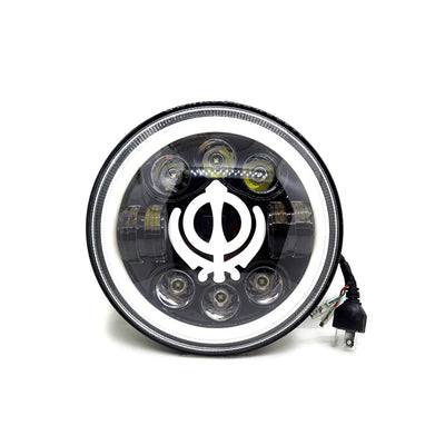 7 Inch Round Headlight Compatible with Royal Enfield, Jeep & Harley Davidson (Khanda DRL) (12V-80V 75W) - Biker.Store - www.biker.store