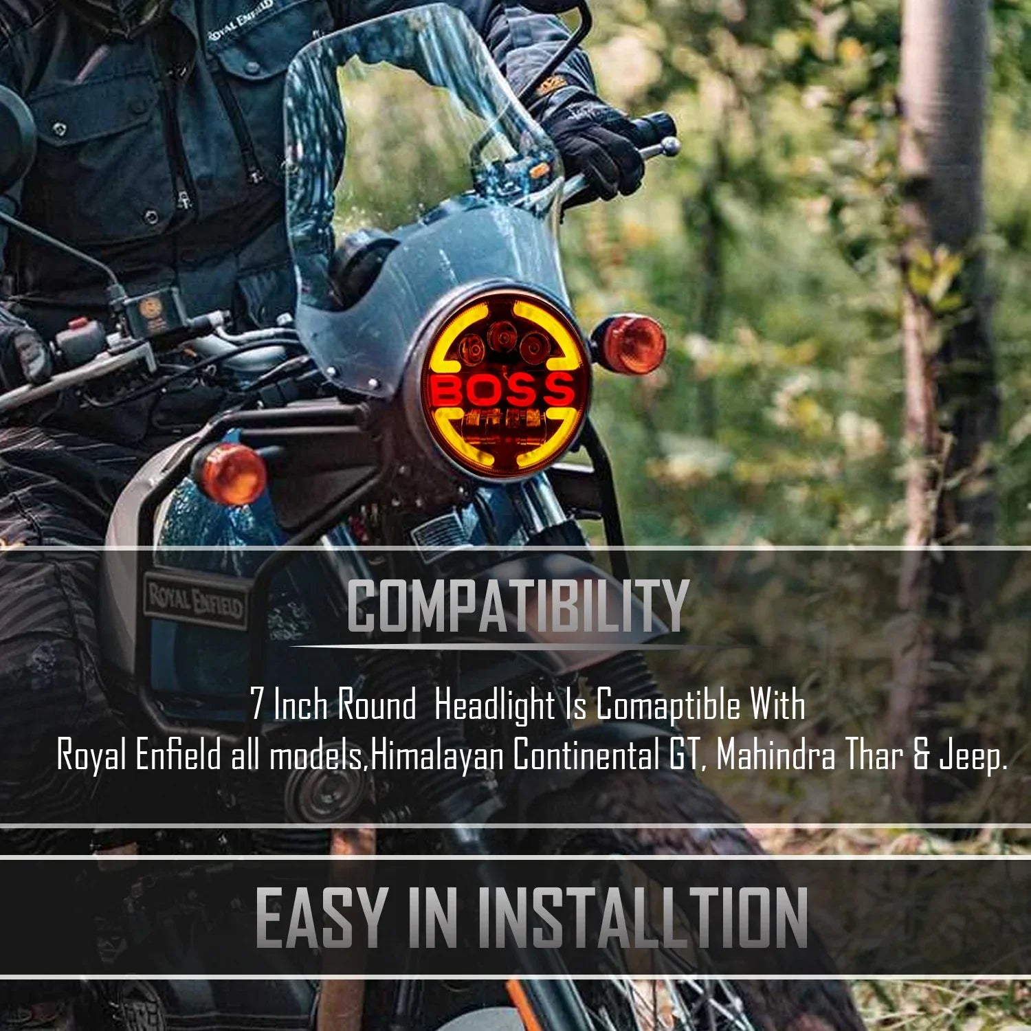 7 Inch Round Headlight Compatible with Royal Enfield, Jeep & Harley Davidson (Harley Boss Headlight) - Biker.Store - www.biker.store