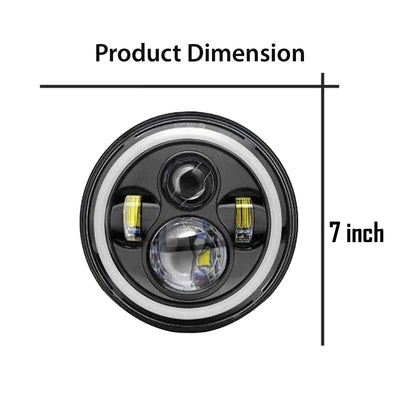HJG 7 Inch LED Headlight with Spotless and Bright DRL Fits in Royal Enfield (All Model) And Mahindra Thar (12V-80V DC 75w) - Biker.Store - www.biker.store