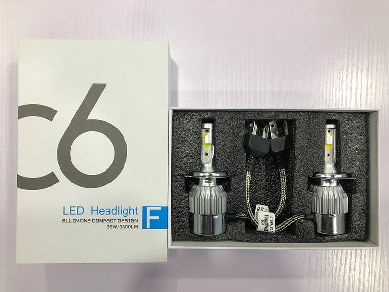 C6 ORIGINAL 6500K LED Headlight Conversion Bulb 72W H4 - Set of 2 (White) Type H4 - Biker.Store - www.biker.store