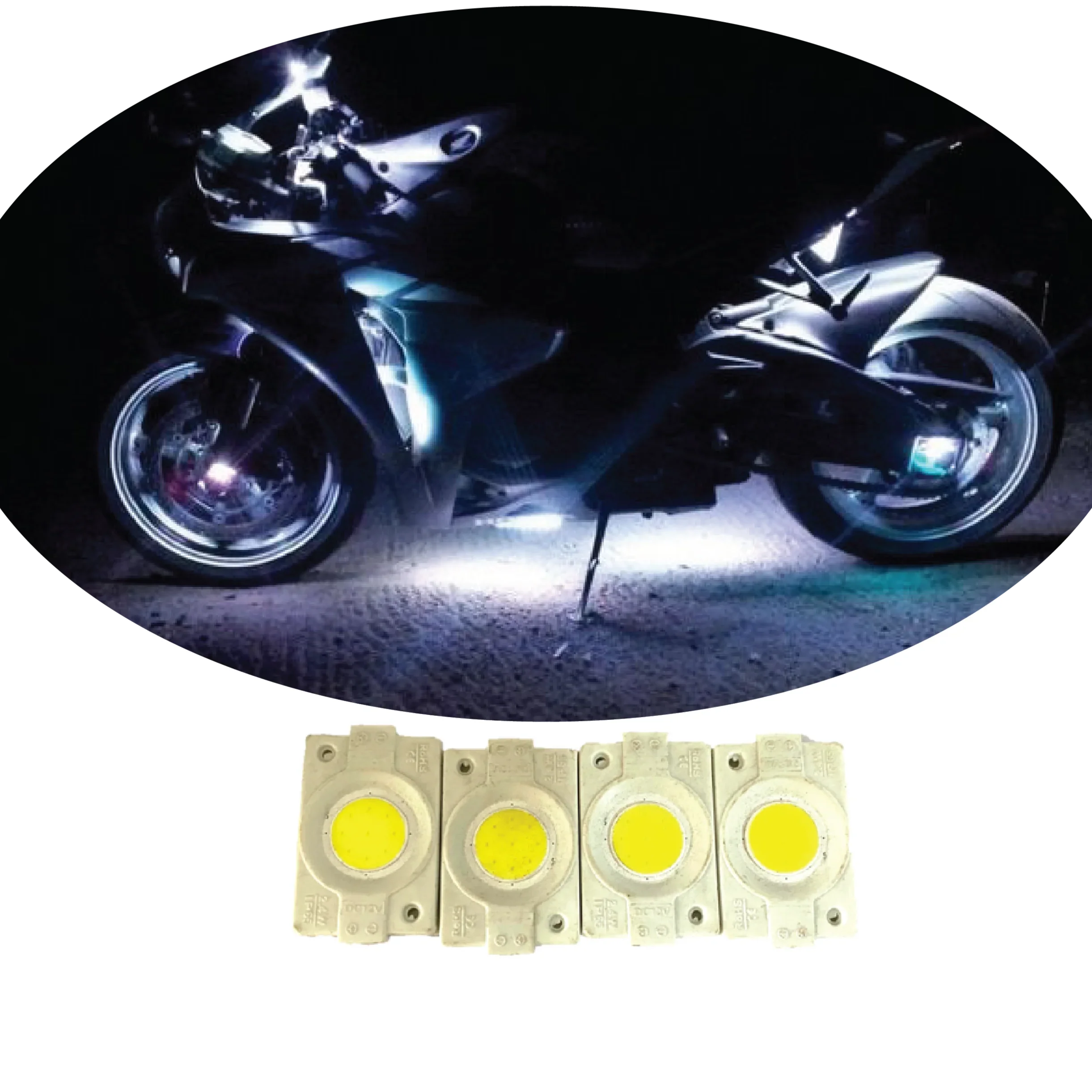 hjg Sunny Day WHITE IMPORTED Underglow PATCH LIGHTS (Front/Rear , Bike Body Lights) - PACK OF 4 - IP65 WATERPROOF DUSTPROOF SHOCKPROOF - Universal Decorative Light for all Motorbike, Car LED (12V, 1.5 W) (Universal For Bike, Universal For Car, Pack of 4) - Biker.Store - www.biker.store