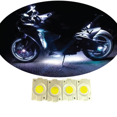 hjg Sunny Day WHITE IMPORTED Underglow PATCH LIGHTS (Front/Rear , Bike Body Lights) - PACK OF 4 - IP65 WATERPROOF DUSTPROOF SHOCKPROOF - Universal Decorative Light for all Motorbike, Car LED (12V, 1.5 W) (Universal For Bike, Universal For Car, Pack of 4) - Biker.Store - www.biker.store