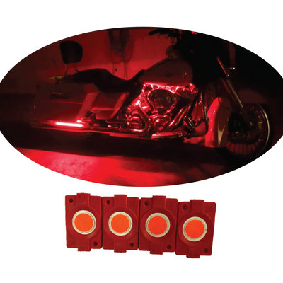 hjg Sunny Day RED IMPORTED Underglow PATCH LIGHTS (Front/Rear , Bike Body Lights) - PACK OF 4 - IP65 WATERPROOF DUSTPROOF SHOCKPROOF - Universal Decorative Light for all Motorbike, Car LED (12V, 1.5 W) (Universal For Bike, Universal For Car, Pack of 4) - Biker.Store - www.biker.store