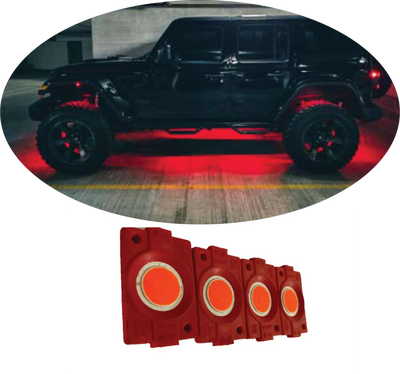 hjg Sunny Day RED IMPORTED Underglow PATCH LIGHTS (Front/Rear , Bike Body Lights) - PACK OF 4 - IP65 WATERPROOF DUSTPROOF SHOCKPROOF - Universal Decorative Light for all Motorbike, Car LED (12V, 1.5 W) (Universal For Bike, Universal For Car, Pack of 4) - Biker.Store - www.biker.store