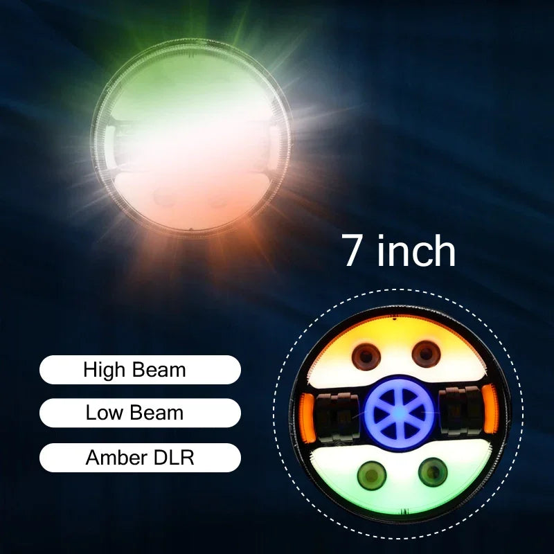 7 Inch Tri Colour Round LED Harley Headlight Fits in Royal Enfield, Thar (12V-80V 90W) (Tiranga) - Biker.Store - www.biker.store
