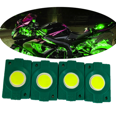hjg Sunny Day GREEN IMPORTED Underglow PATCH LIGHTS (Front/Rear , Bike Body Lights) - PACK OF 4 - IP65 WATERPROOF DUSTPROOF SHOCKPROOF - Universal Decorative Light for all Motorbike, Car LED (12V, 1.5 W) (Universal For Bike, Universal For Car, Pack of 4) - Biker.Store - www.biker.store