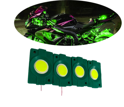 hjg Sunny Day GREEN IMPORTED Underglow PATCH LIGHTS (Front/Rear , Bike Body Lights) - PACK OF 4 - IP65 WATERPROOF DUSTPROOF SHOCKPROOF - Universal Decorative Light for all Motorbike, Car LED (12V, 1.5 W) (Universal For Bike, Universal For Car, Pack of 4) - Biker.Store - www.biker.store